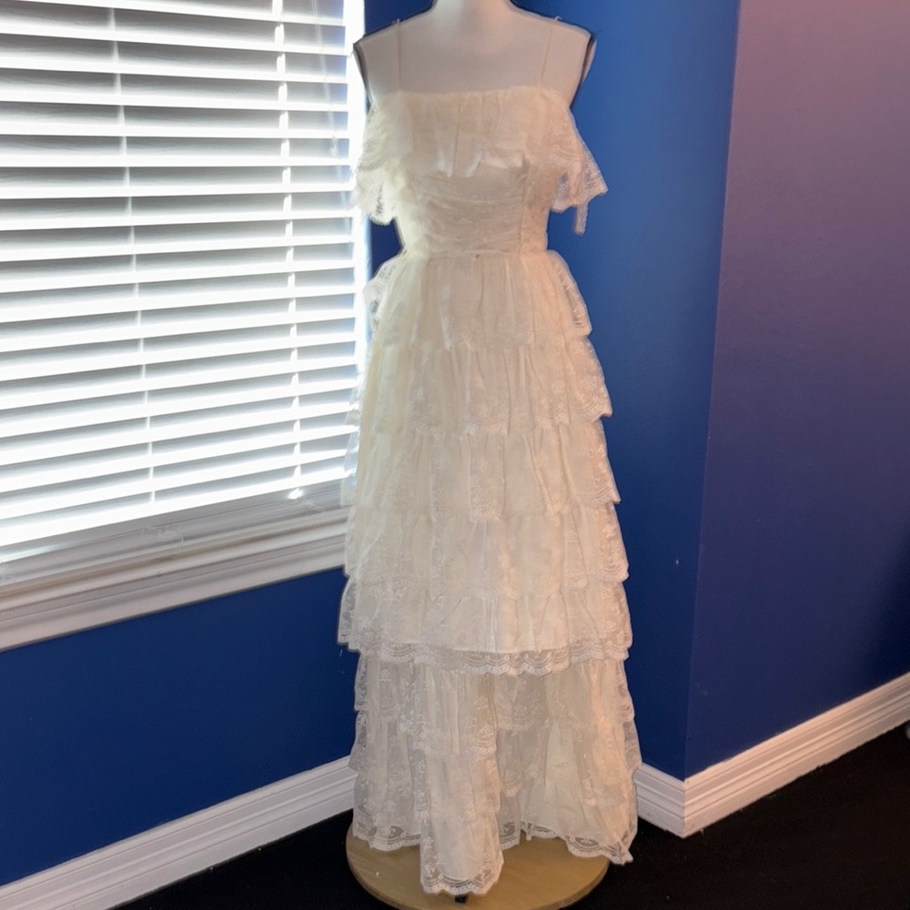 Vintage 1970s Cream Lace Two-Piece Dress | Gunne Sax Style No Size - Picture 3 of 17